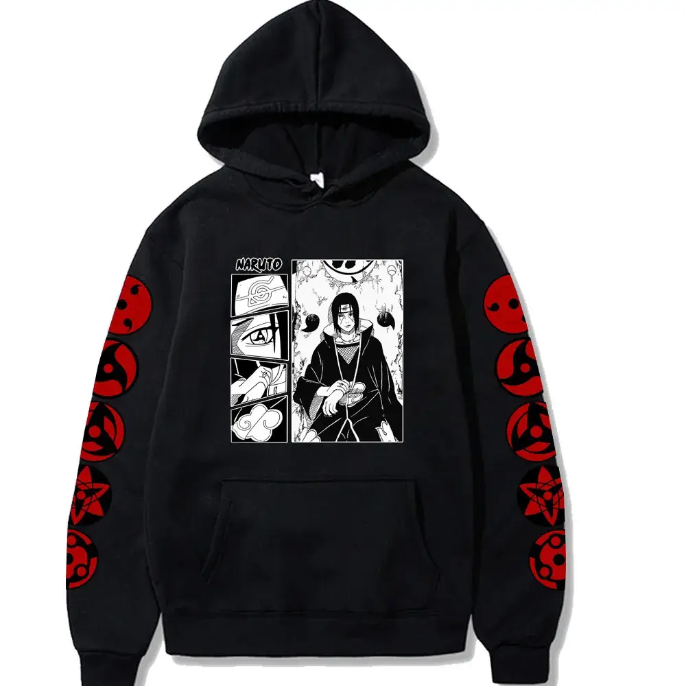 Naruto Sasuke Fleece Hoodie Black Large - Image 5