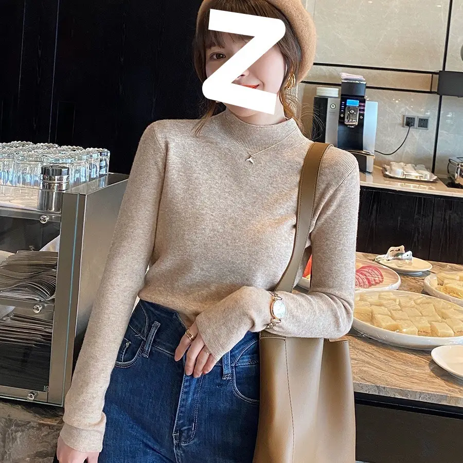 Women's Long Sleeve Knit Sweater Half-High Collar Slim Fit