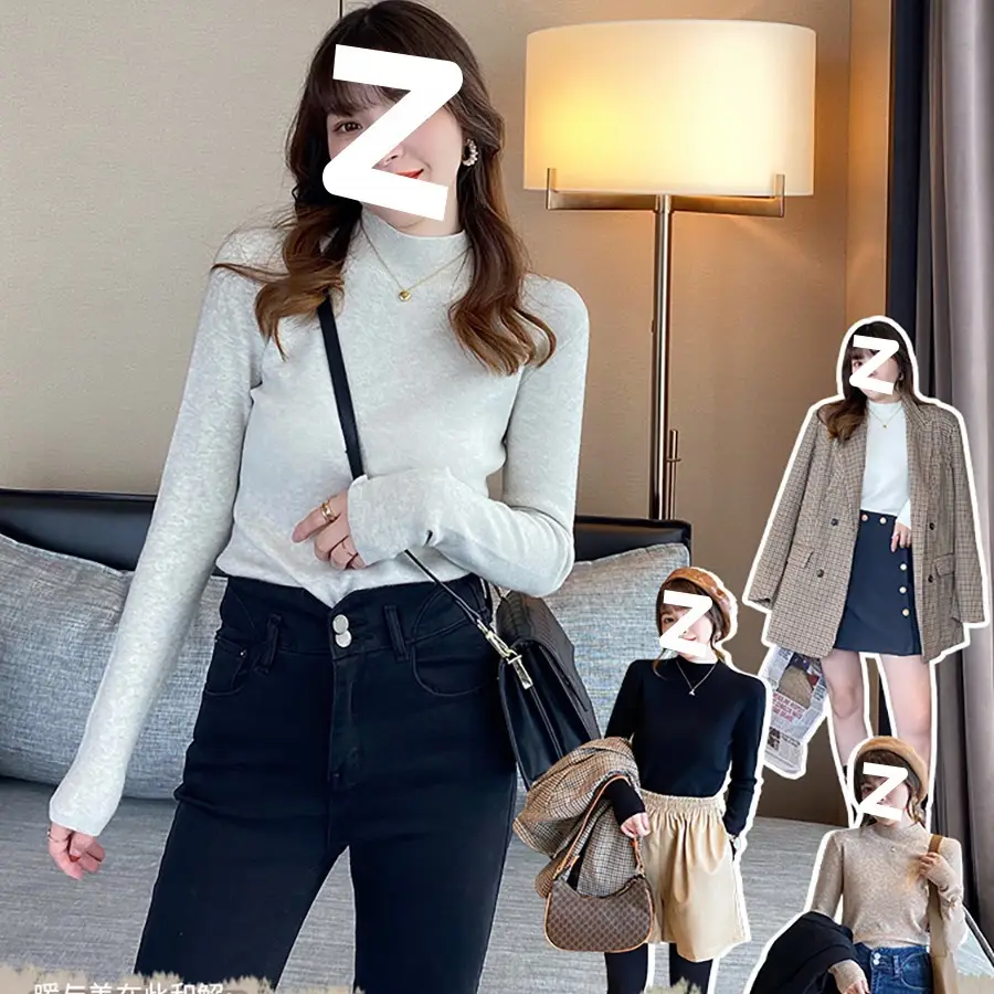 Women's Long Sleeve Knit Sweater Half-High Collar Slim Fit