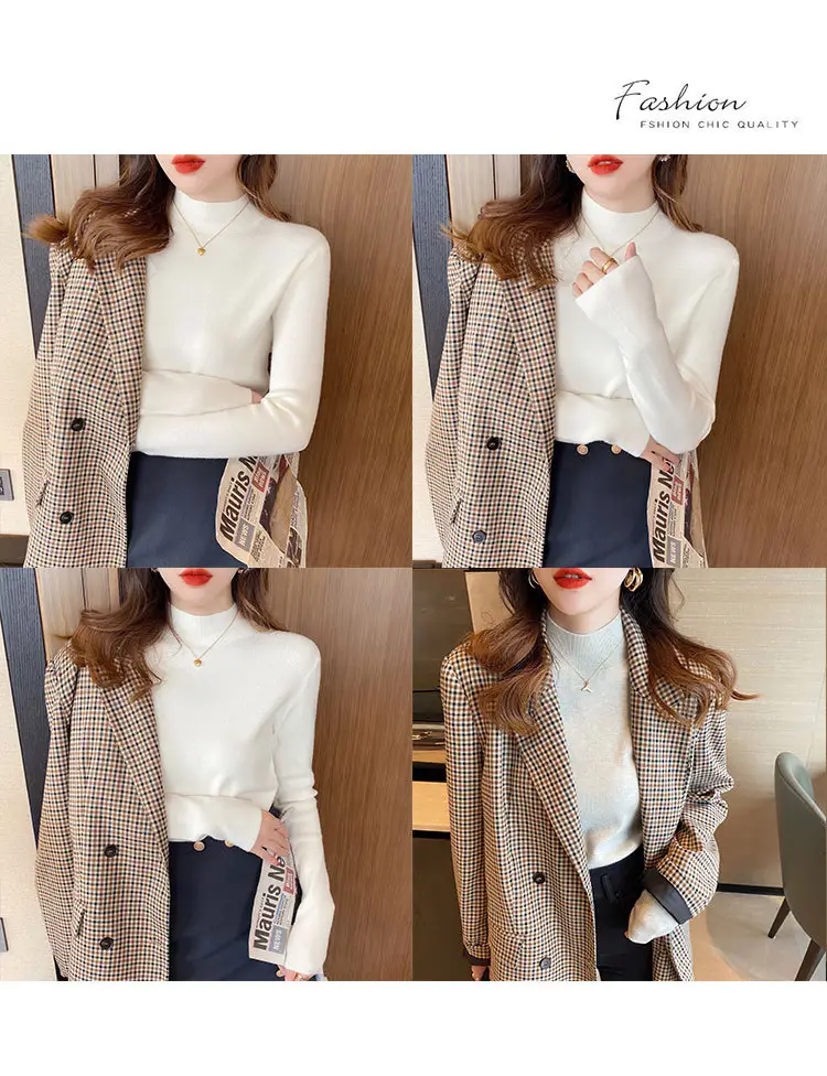 Women's Long Sleeve Knit Sweater Half-High Collar Slim Fit — feature 12