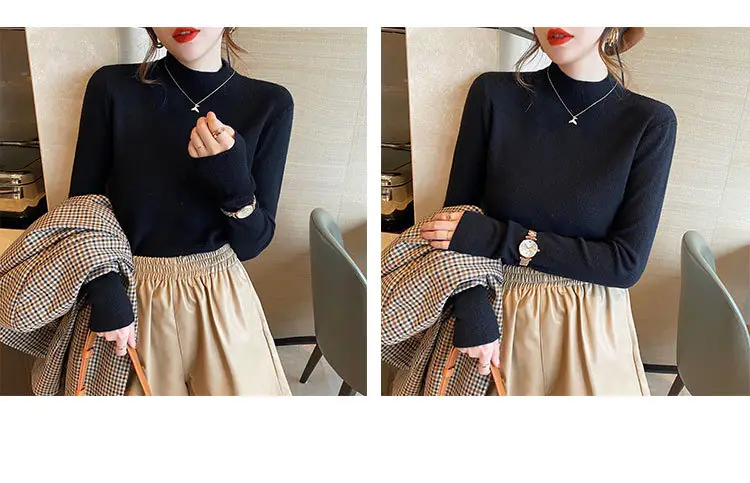 Women's Long Sleeve Knit Sweater Half-High Collar Slim Fit — feature 13