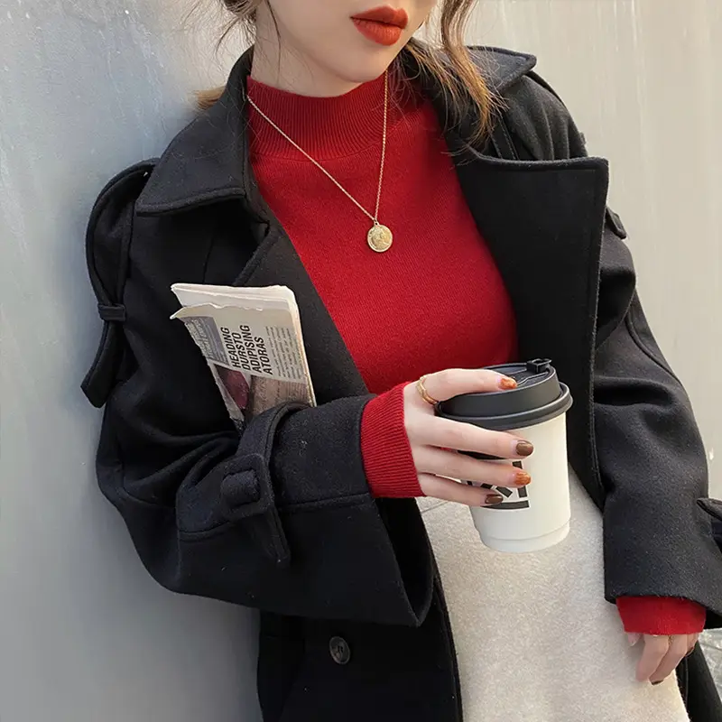 Women's Long Sleeve Knit Sweater Half-High Collar Slim Fit