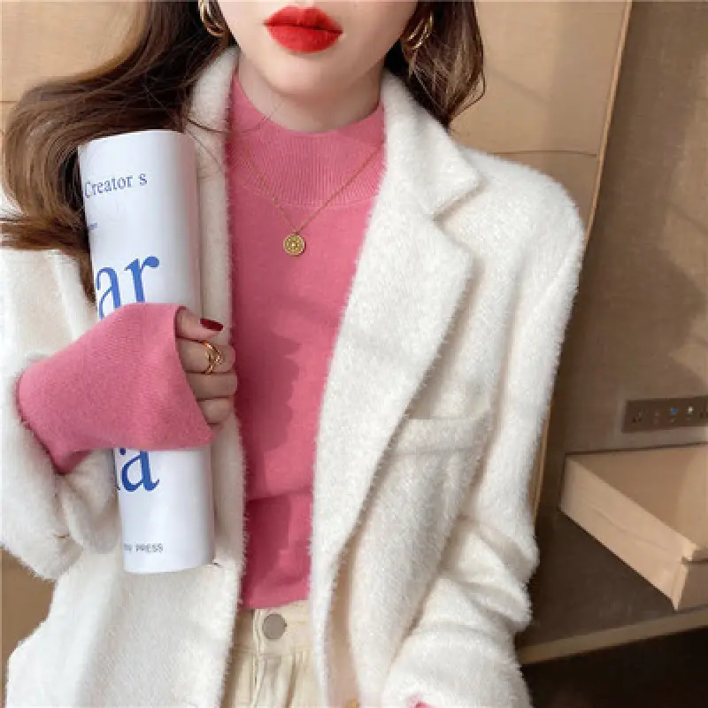 Women's Long Sleeve Knit Sweater Half-High Collar Slim Fit