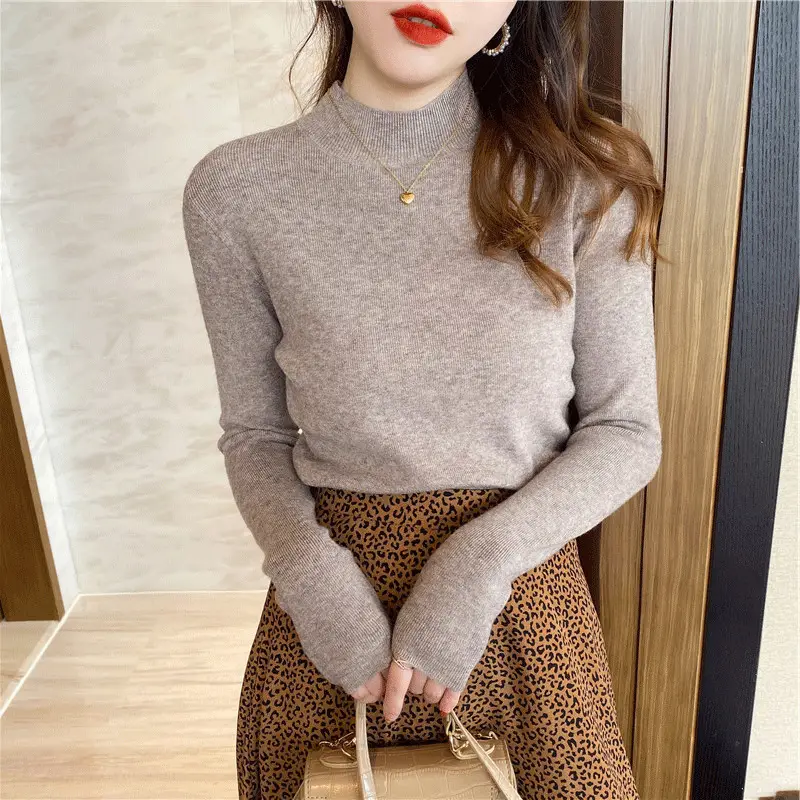 Women's Long Sleeve Knit Sweater Half-High Collar Slim Fit