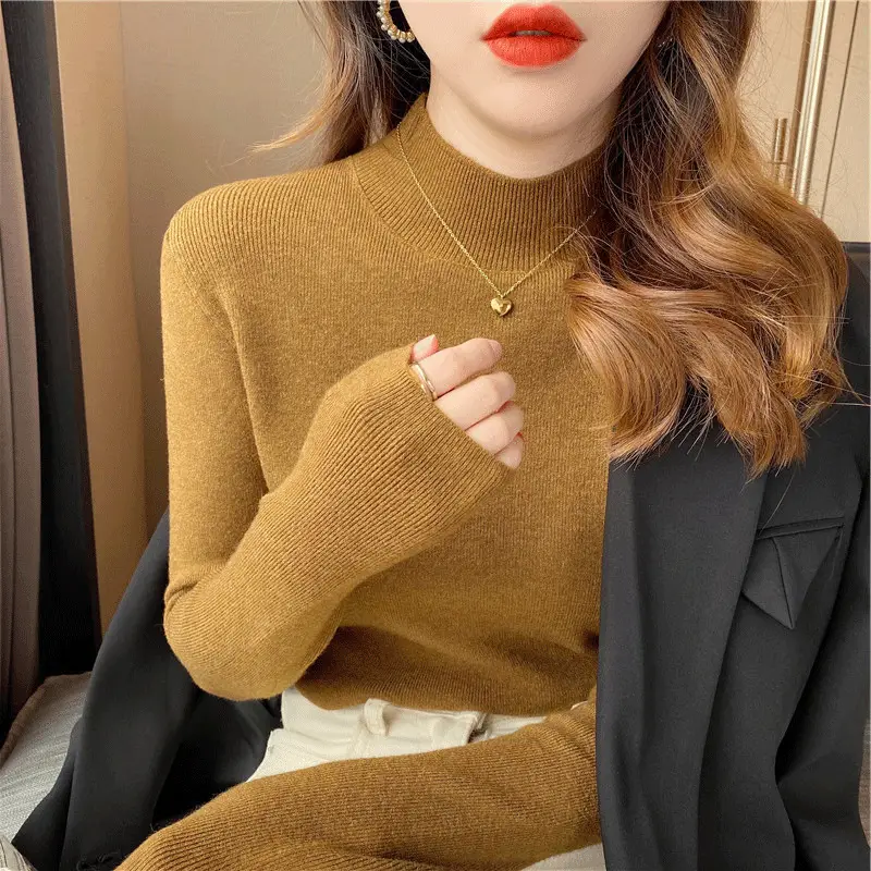 Women's Long Sleeve Knit Sweater Half-High Collar Slim Fit