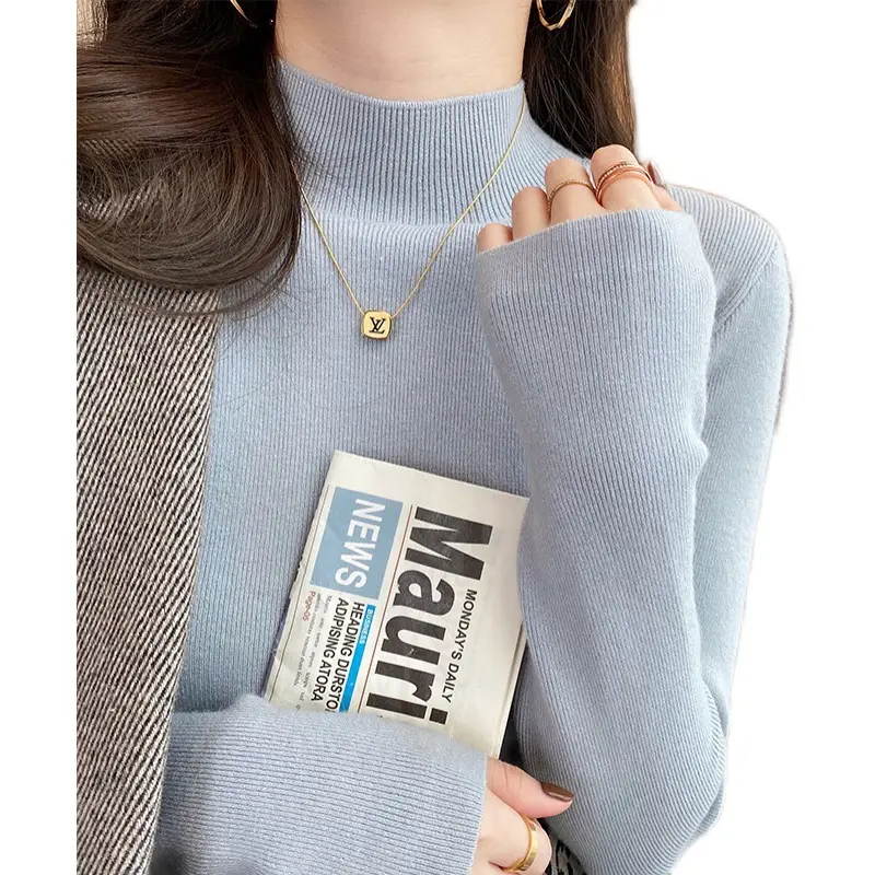 Women's Long Sleeve Knit Sweater Half-High Collar Slim Fit