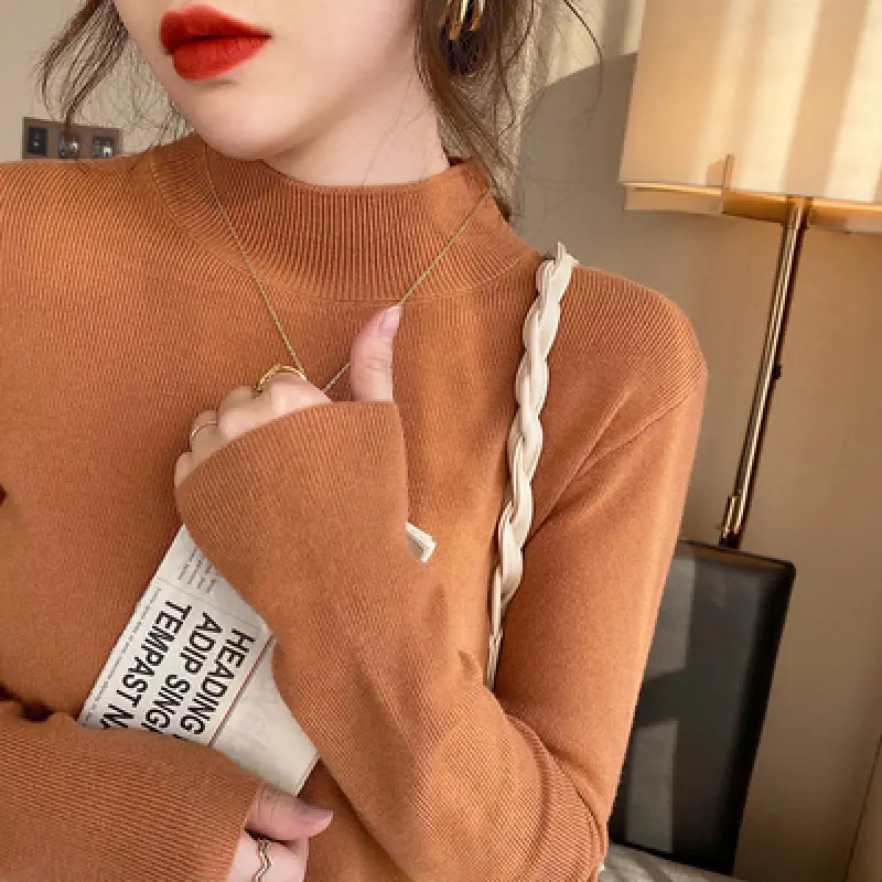 Women's Long Sleeve Knit Sweater Half-High Collar Slim Fit