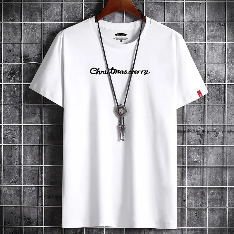 Men White Christmas T-Shirt Round Neck Cotton Loose Fit - Image 6