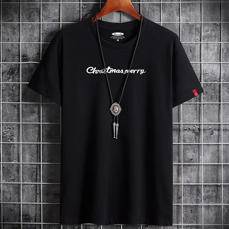 Men White Christmas T-Shirt Round Neck Cotton Loose Fit - Image 2