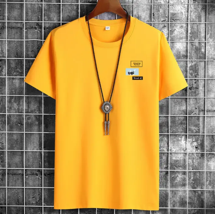 Men Yellow Cotton T-Shirt Round Neck Loose Fit - Image 14