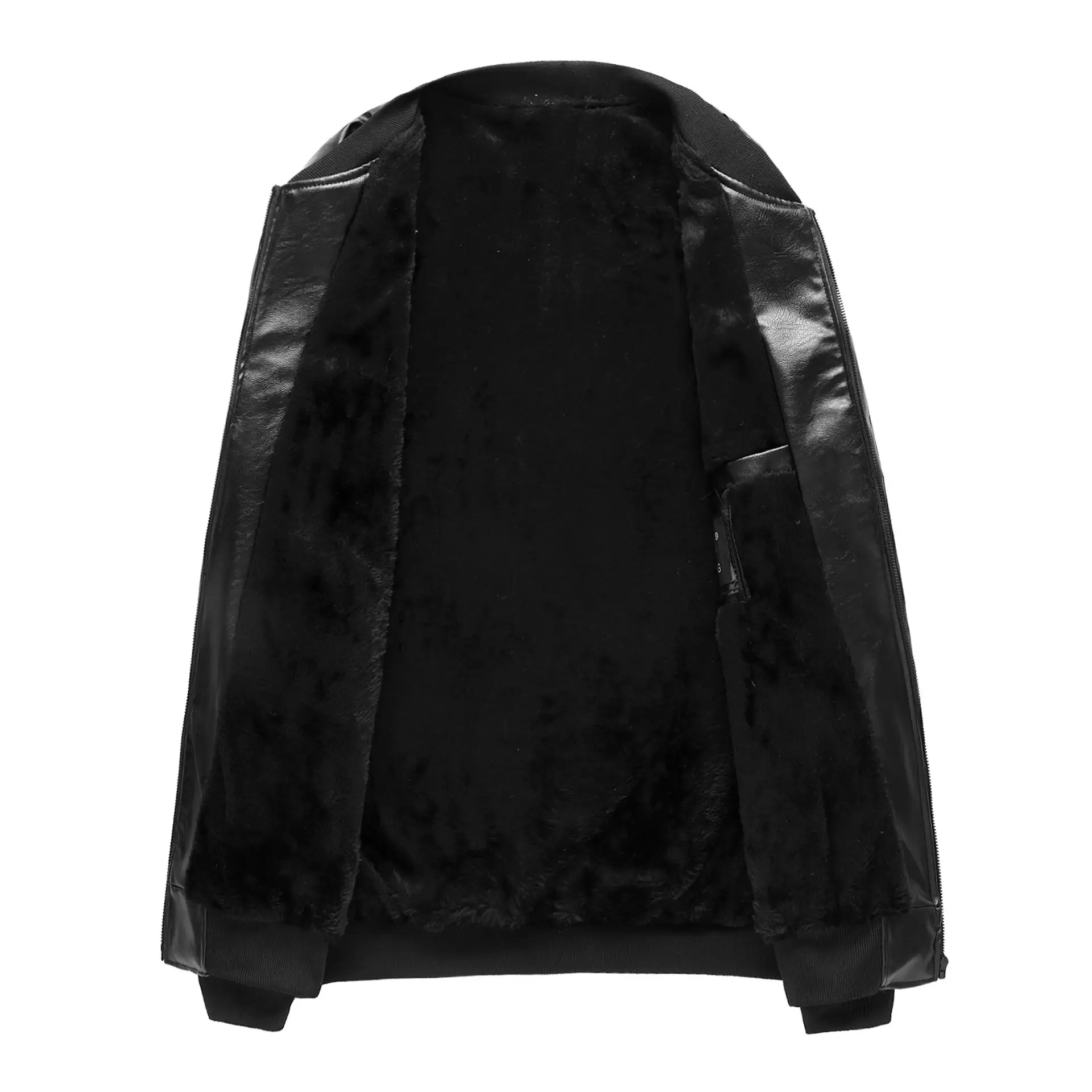 Black Leather Bomber Jacket for Men Winter Coat Middle Age - Image 2