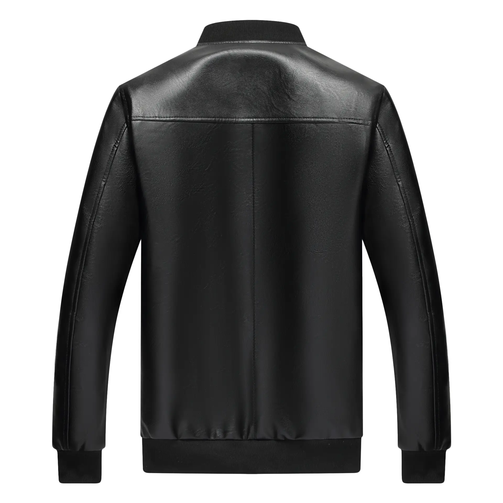 Black Leather Bomber Jacket for Men Winter Coat Middle Age - Image 4