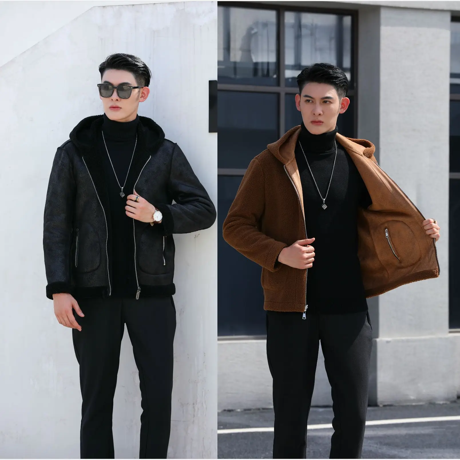 Black Leather Bomber Jacket for Men Winter Coat Middle Age — feature 4