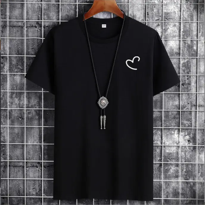 Men White Heart Print T-Shirt Casual Spring Autumn - Image 7