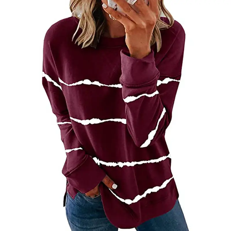 Women Maroon Striped Long Sleeve Sweater 2022 - Image 10
