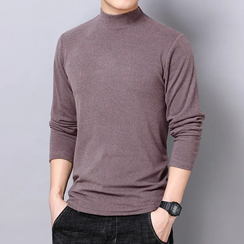 Men's Long Sleeve Fleece Collar T-Shirt Brown - Image 4