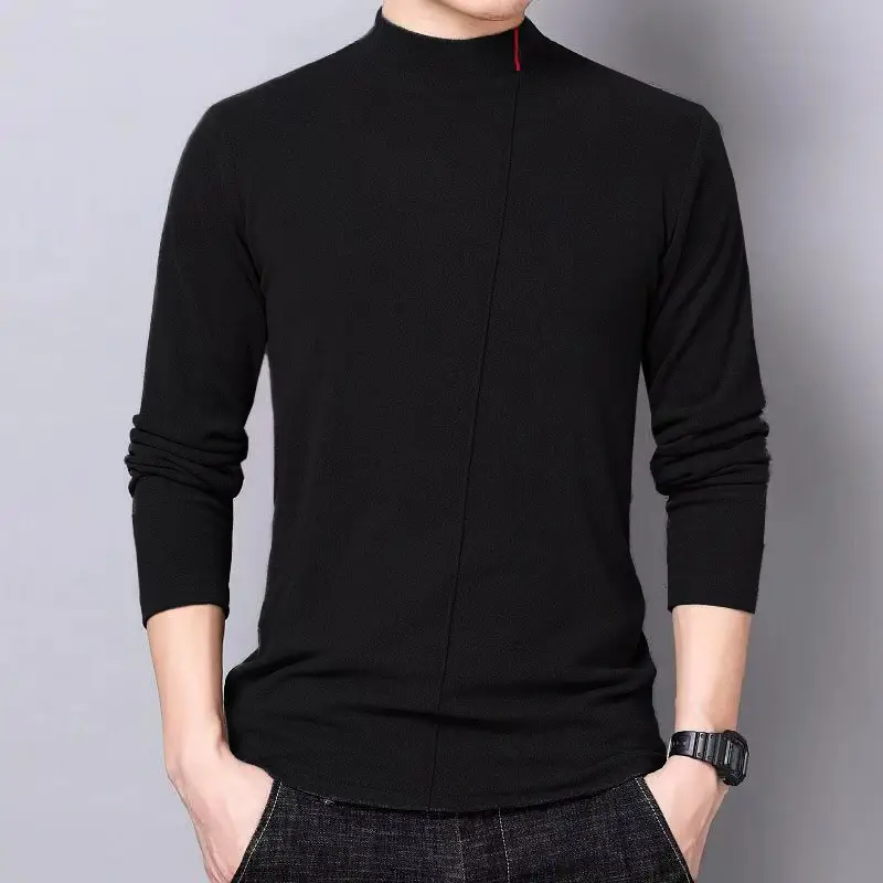 Men's Long Sleeve Fleece Collar T-Shirt Brown - Image 5