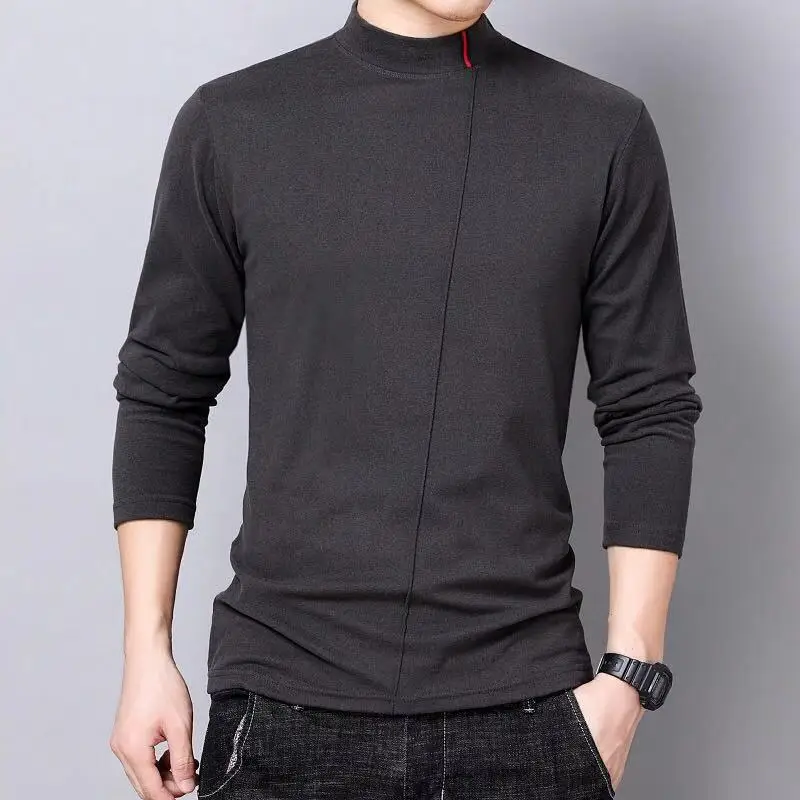 Men's Long Sleeve Fleece Collar T-Shirt Brown - Image 7