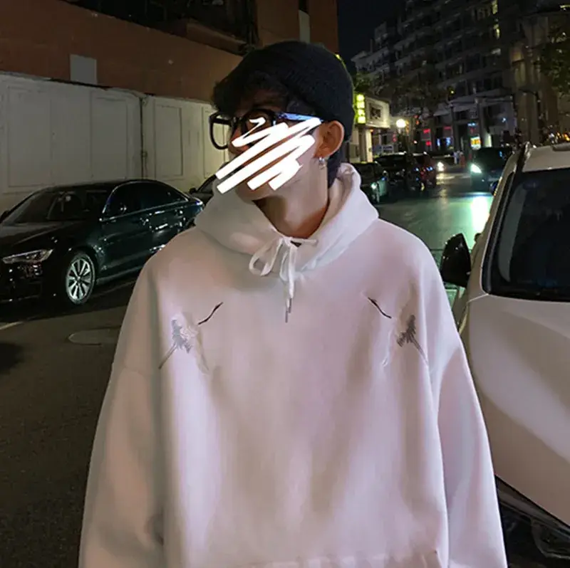 Men's Fleece Lined Hooded Sweatshirt Light Pink Plus Size - Image 2