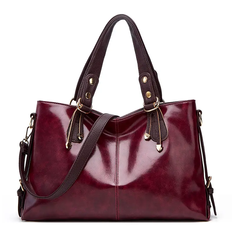Women's Red Leather Tote Bag 2023 Autumn - Image 4