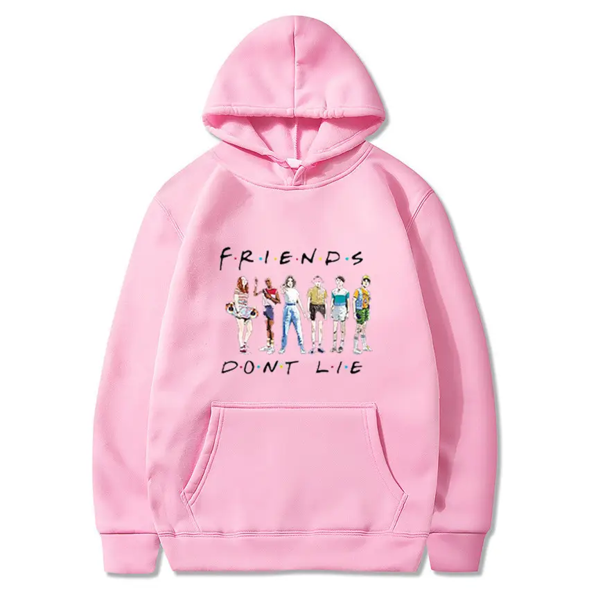 Stranger Things 3 Tide Friends Hooded Sweatshirt Pink - Image 18