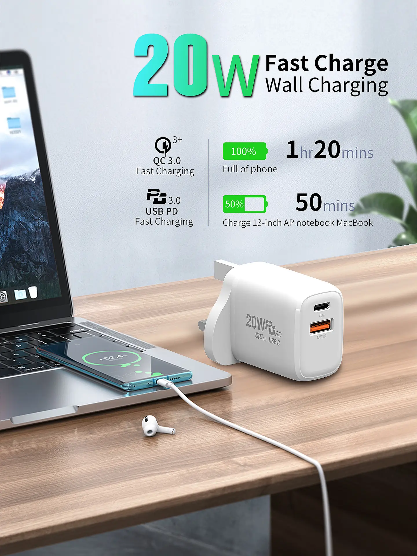 20W Fast Charging USB PD Head for Apple & Android Phones — feature 1