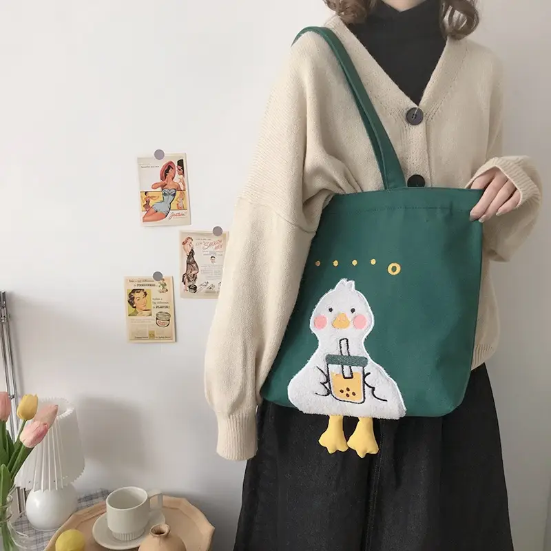 Yeyu Japanese Korean Duck Embroidered Canvas Shoulder Bag - Image 8