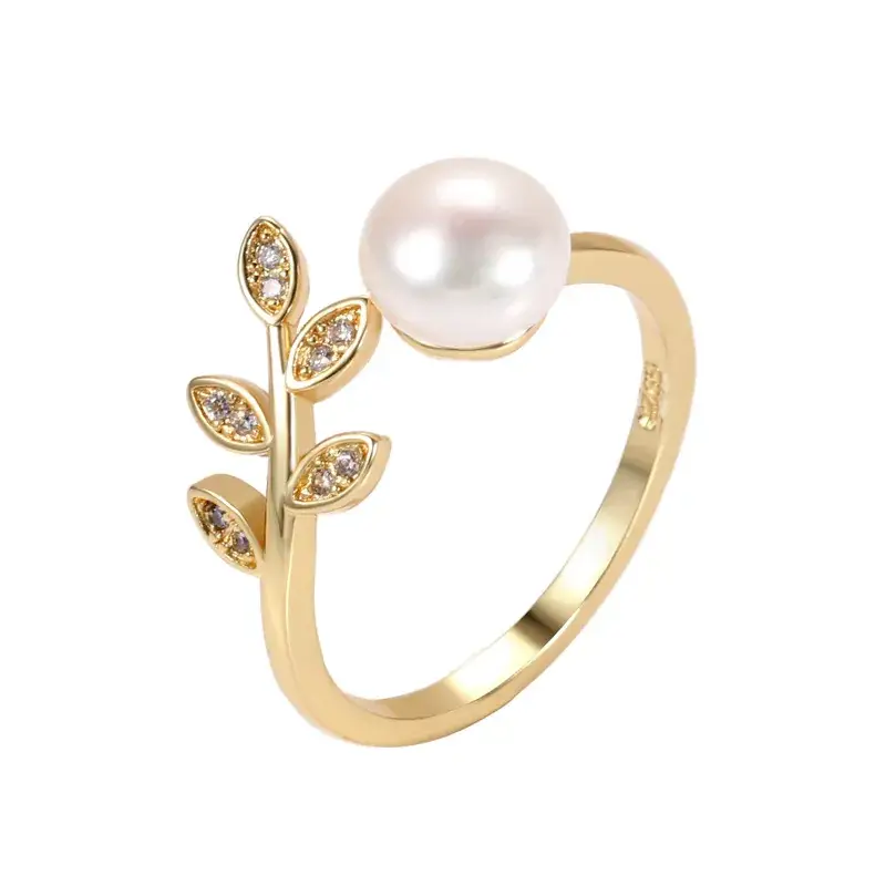 Korean Style Pearl Leaf Open Ring Adjustable Silver - Image 9