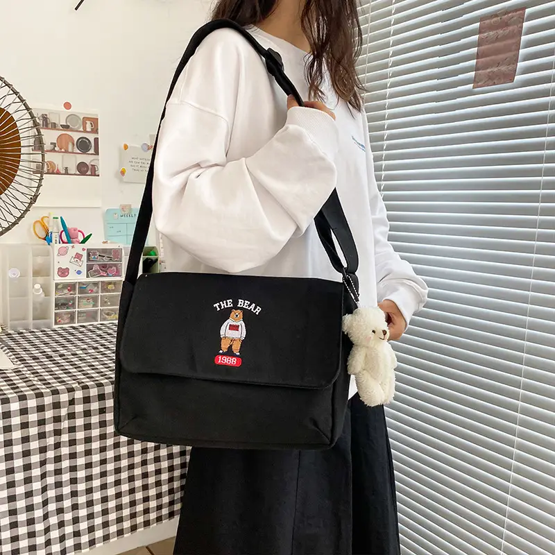 Japanese Ulzzang Cartoon Shoulder Bag for Women Black - Image 8