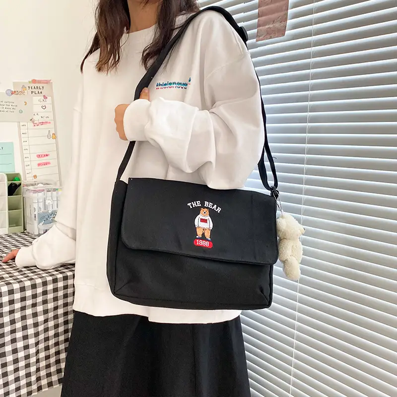 Japanese Ulzzang Cartoon Shoulder Bag for Women Black - Image 5