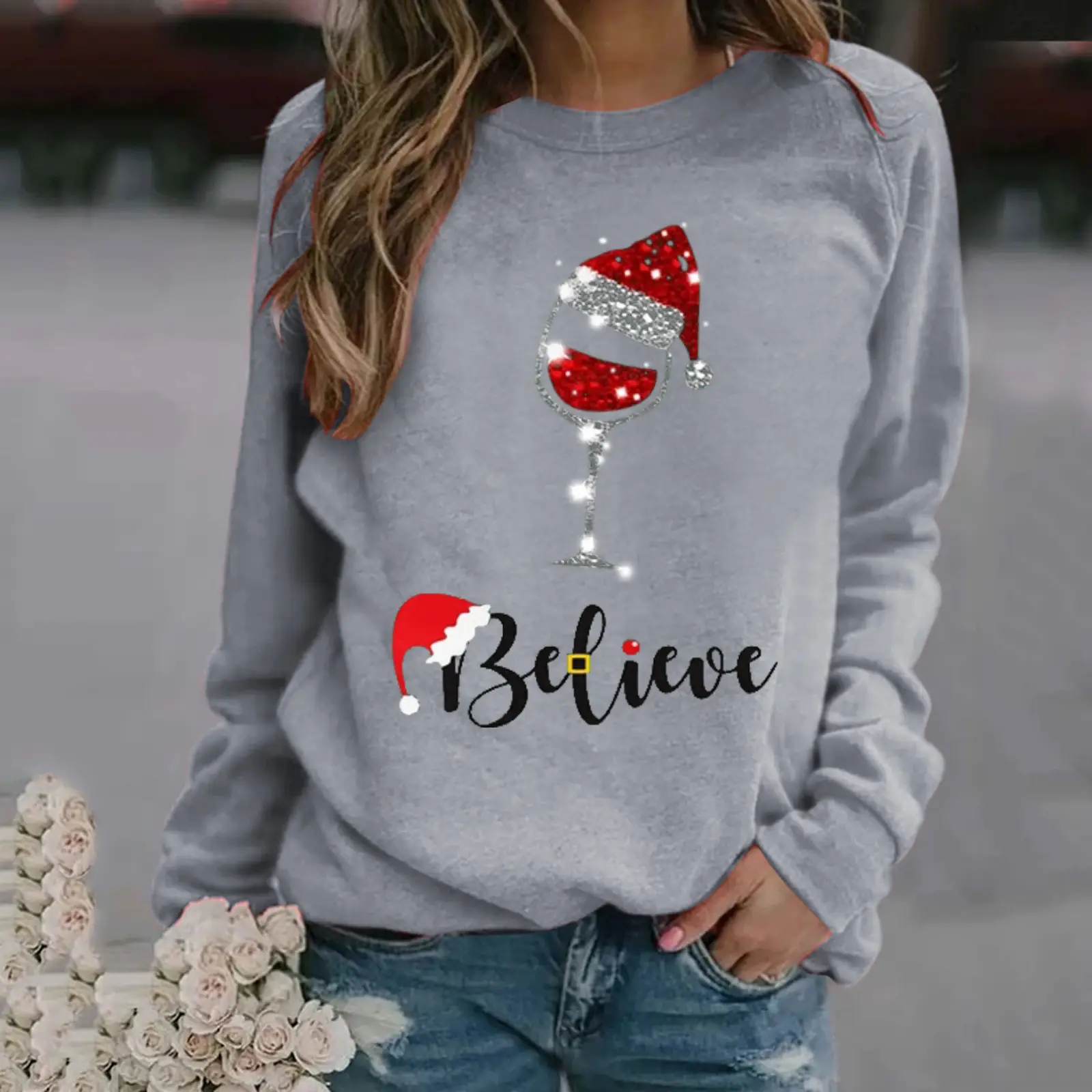 Christmas Santa Design Long Sleeve Women's Sweater - Image 13