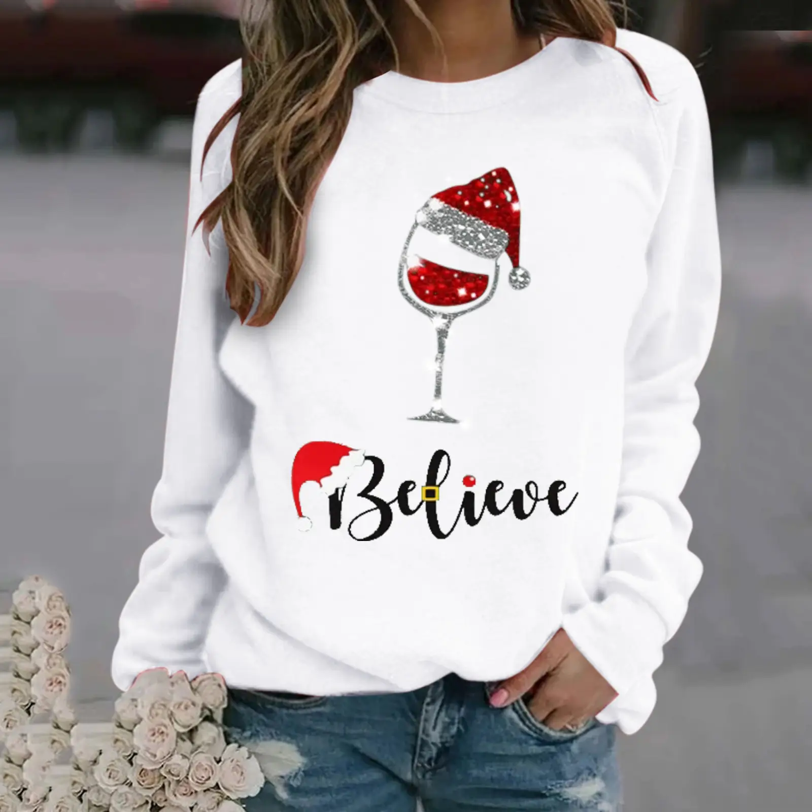 Christmas Santa Design Long Sleeve Women's Sweater - Image 15