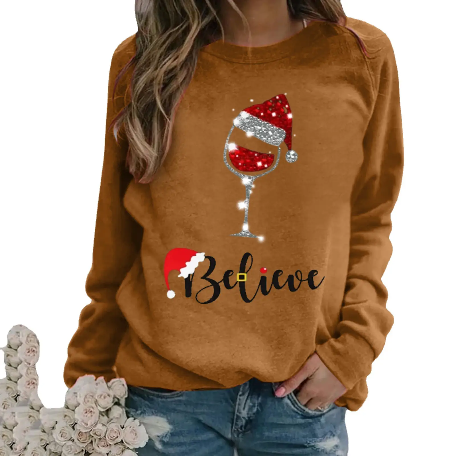 Christmas Santa Design Long Sleeve Women's Sweater - Image 16