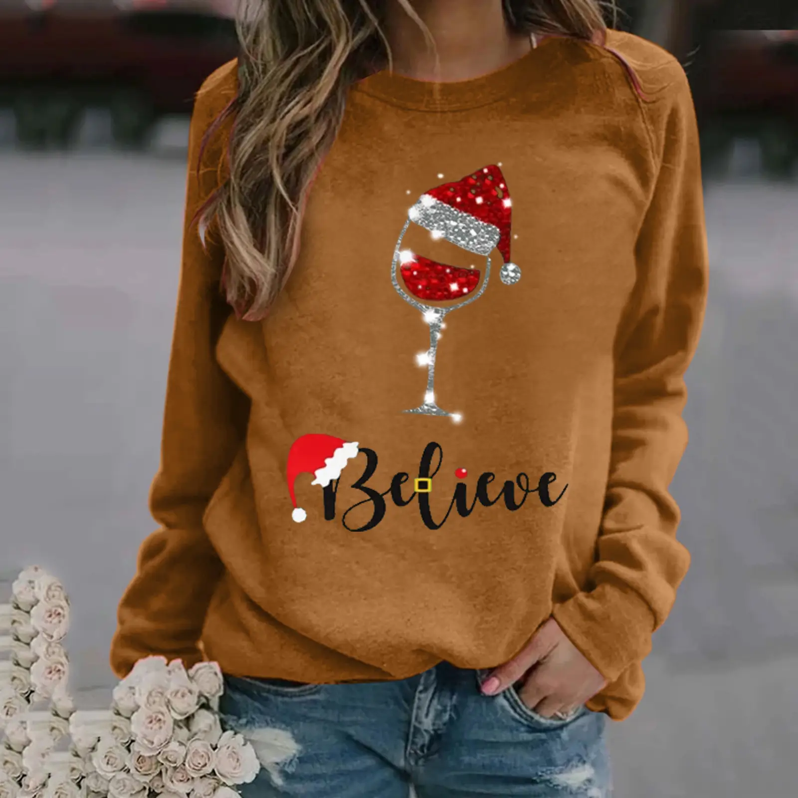 Christmas Santa Design Long Sleeve Women's Sweater - Image 2