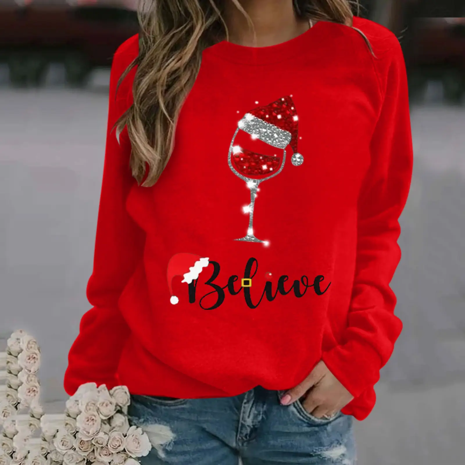 Christmas Santa Design Long Sleeve Women's Sweater - Image 5