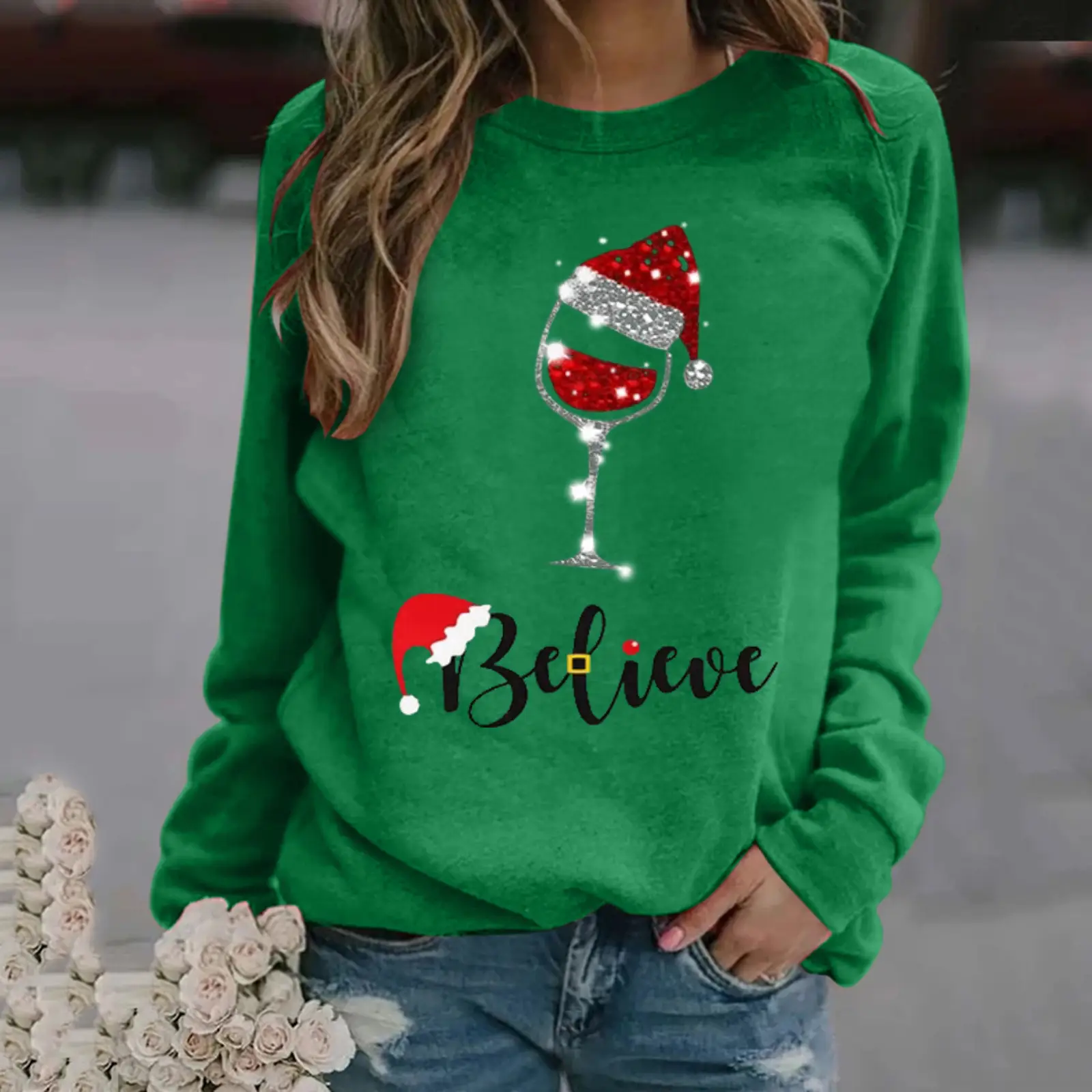 Christmas Santa Design Long Sleeve Women's Sweater - Image 8