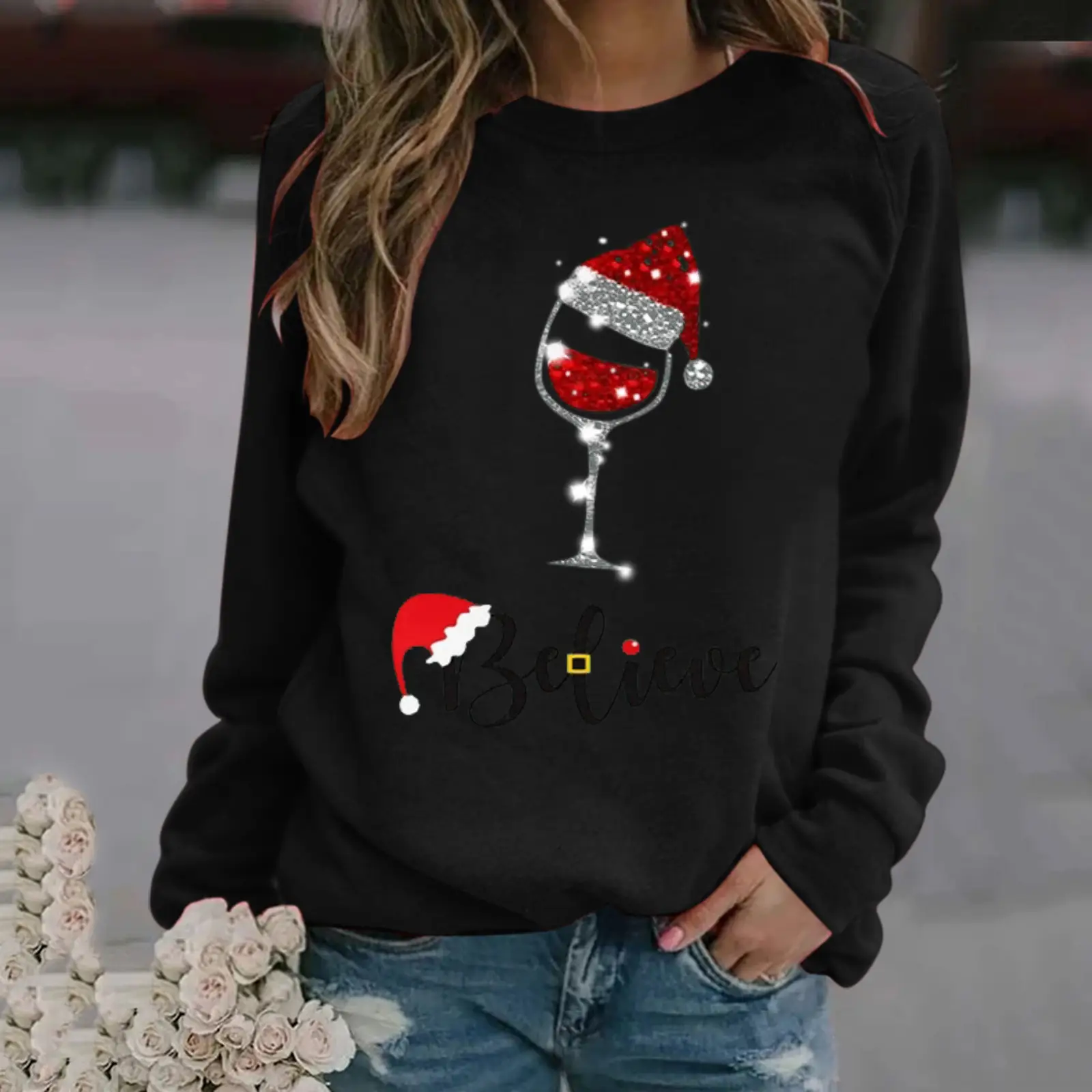 Christmas Santa Design Long Sleeve Women's Sweater - Image 9