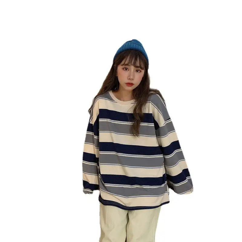 Women Striped Long Sleeve T-Shirt 2020 Autumn Korean Style - Image 5
