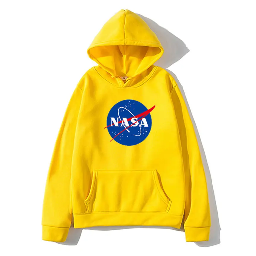 NASA Printed Hooded Sweatshirt for Men Women Beige