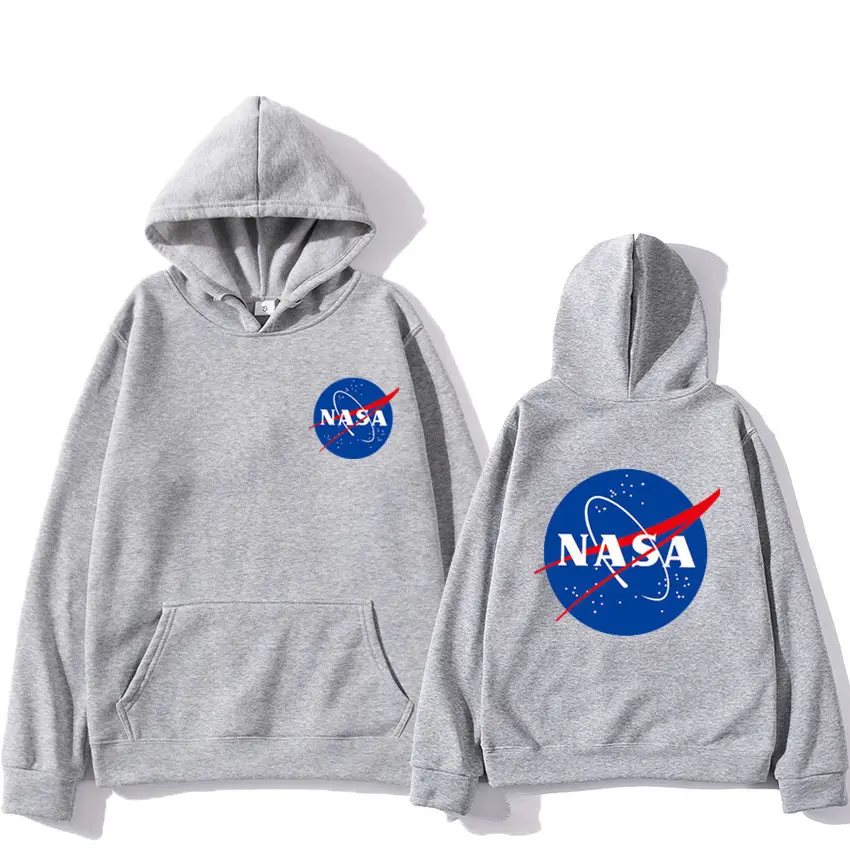 NASA Printed Hooded Sweatshirt for Men Women Beige