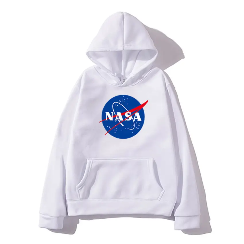 NASA Printed Hooded Sweatshirt for Men Women Beige