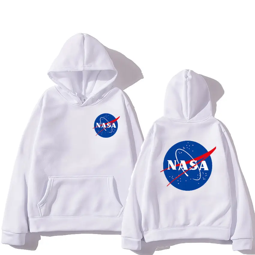 NASA Printed Hooded Sweatshirt for Men Women Beige