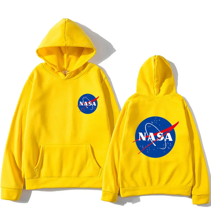NASA Printed Hooded Sweatshirt for Men Women Beige