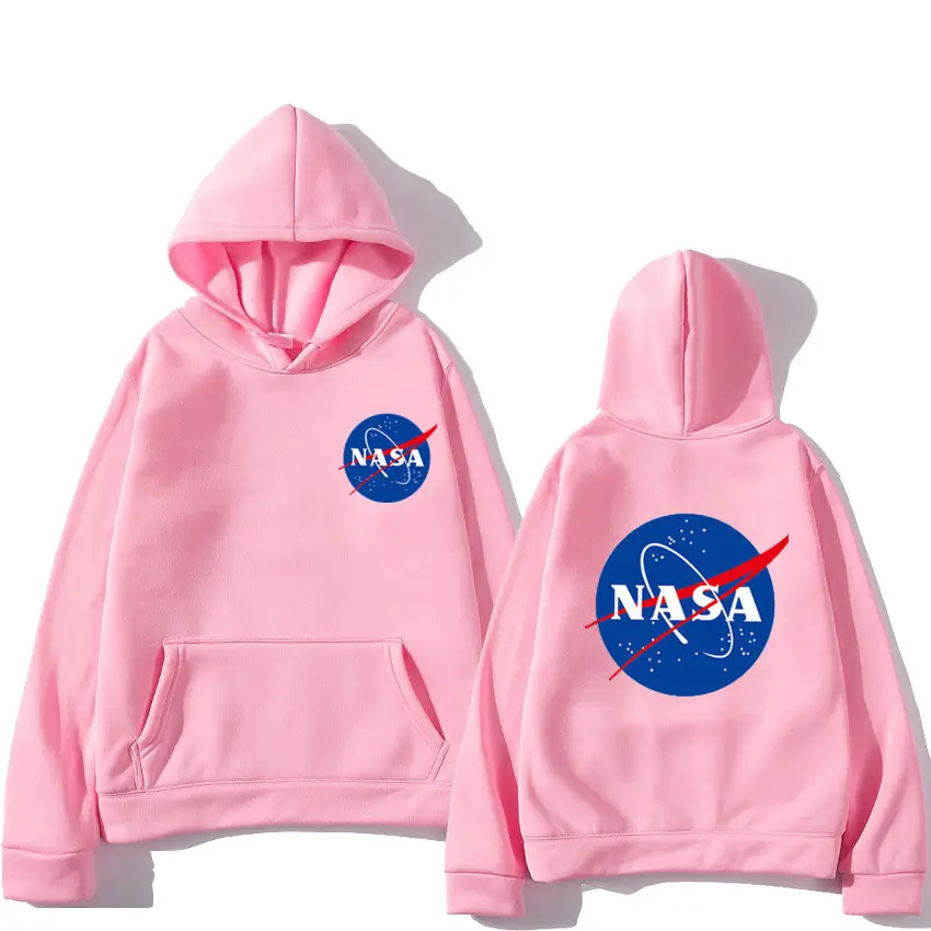 NASA Printed Hooded Sweatshirt for Men Women Beige