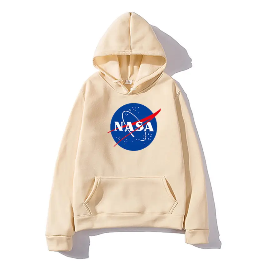 NASA Printed Hooded Sweatshirt for Men Women Beige