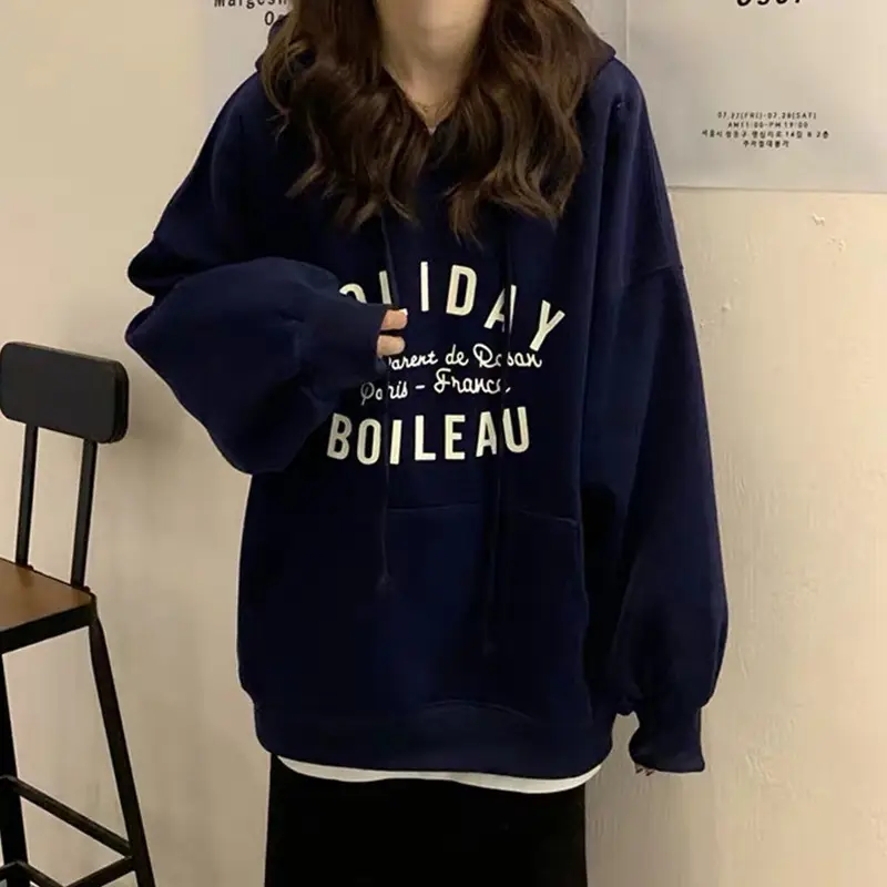 Women Grey Printed Hooded Sweatshirt with Drawstring - Image 6