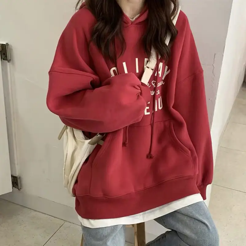 Women Grey Printed Hooded Sweatshirt with Drawstring - Image 7