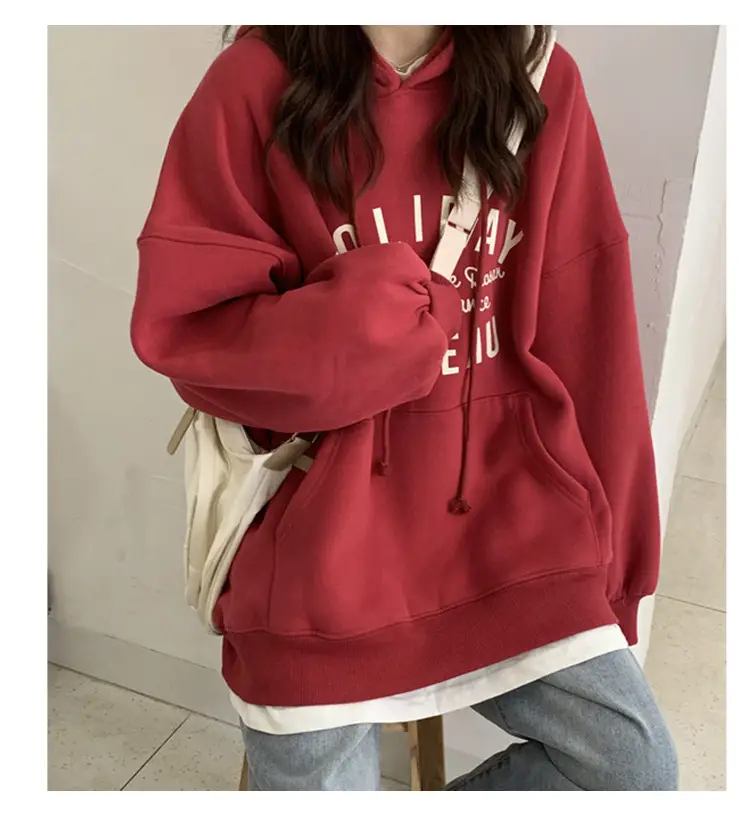 Women Grey Printed Hooded Sweatshirt with Drawstring — feature 10