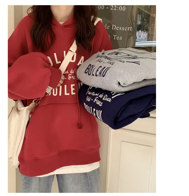 Women Grey Printed Hooded Sweatshirt with Drawstring — feature 12