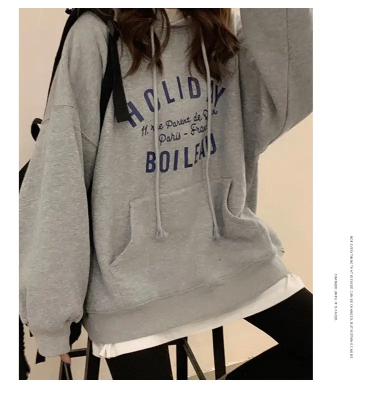 Women Grey Printed Hooded Sweatshirt with Drawstring — feature 4